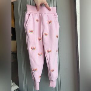 2T Lola + The Boys Rainbow Hearts All Over Embroidered Pink Sweatpants